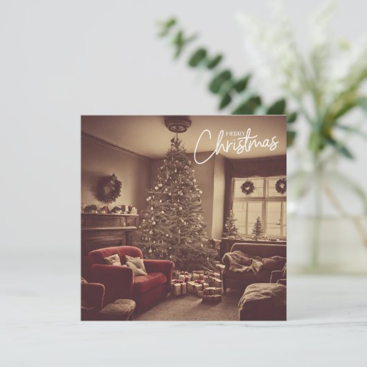 Weihnachtsbaum mit Geschenken Feiertagskarte (Stehend Vorderseite)