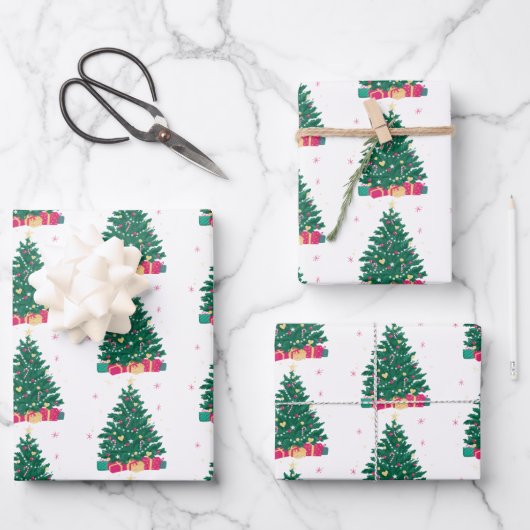 Weihnachtsbaum mit Geschenken Geschenkpapier Set (Vorderseite)