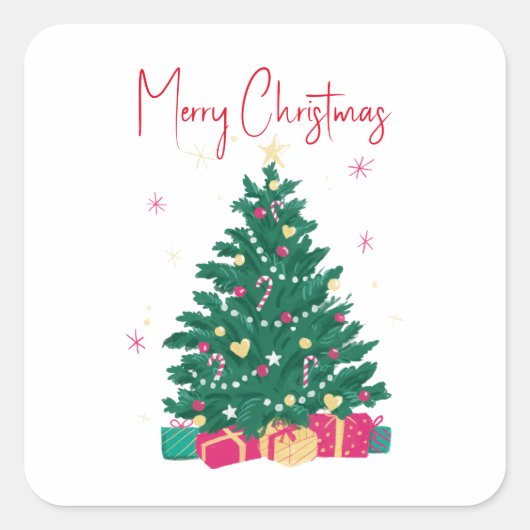 Weihnachtsbaum mit Geschenken Quadratischer Aufkleber (Vorderseite)