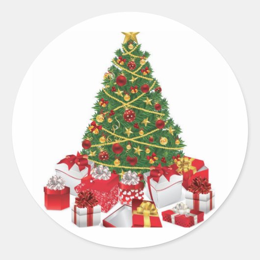 Weihnachtsbaum mit Geschenken Runder Aufkleber (Vorderseite)