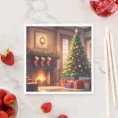 Weihnachtsbaum mit Geschenken und Kamin Serviette (Beispiel)