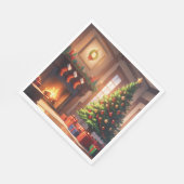 Weihnachtsbaum mit Geschenken und Kamin Serviette (Ecke)