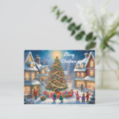 Weihnachtsbaum mit Geschenken und Kinder feierlich Postkarte (Stehend Vorderseite)
