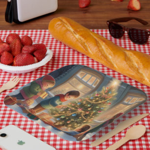 Weihnachtsbaum mit Geschenken und Kinderfreude Pappteller