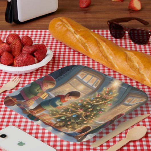 Weihnachtsbaum mit Geschenken und Kinderfreude Pappteller (Picknick)