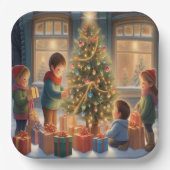 Weihnachtsbaum mit Geschenken und Kinderfreude Pappteller (Vorderseite)