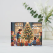 Weihnachtsbaum mit Geschenken und Kinderfreude Postkarte (Stehend Vorderseite)