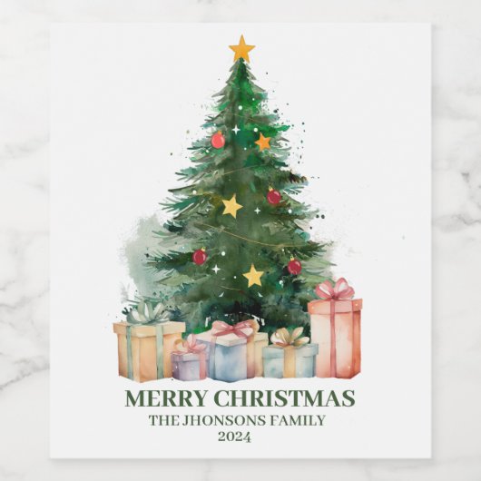 Weihnachtsbaum mit Geschenken Weinetikett (Einzelnes Label)
