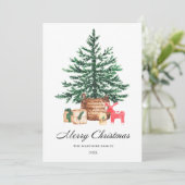 Weihnachtsbaum mit Geschenkkalligrafie Feiertagskarte (Stehend Vorderseite)