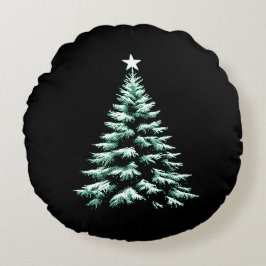 Weihnachtsbaum mit gestressten grünen Pfefferminzs Rundes Kissen