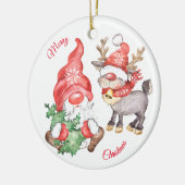 Weihnachtsbaum mit Gnome und Rentier Keramik Ornament (Links)