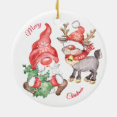 Weihnachtsbaum mit Gnome und Rentier Keramik Ornament (Hinten)
