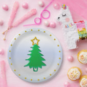 Weihnachtsbaum mit Gold-Star im Hintergrund Pappteller (Party)