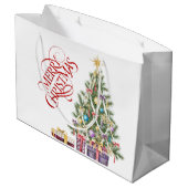 Weihnachtsbaum mit Gold Star und Geschenken Große Geschenktüte (Rückseite Schrägansicht)
