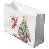Weihnachtsbaum mit Gold Star und Geschenken Große Geschenktüte (Vorderseite Schrägansicht)