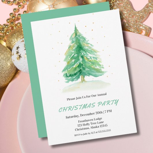 Weihnachtsbaum mit Goldenem Schnee laden ein Einladung