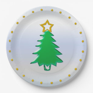 Weihnachtsbaum mit goldenem Stern auf silbernem Hi Pappteller
