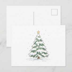 Weihnachtsbaum mit goldenem Stern im Wasserfarb-St Postkarte