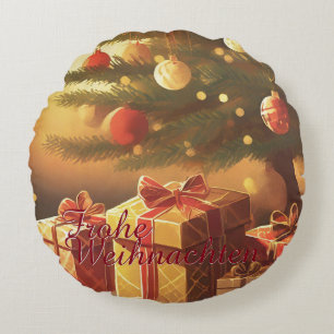 Weihnachtsbaum mit goldenen Geschenken Rundes Kissen