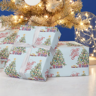 Weihnachtsbaum mit goldenen Sternen und Geschenken Geschenkpapier