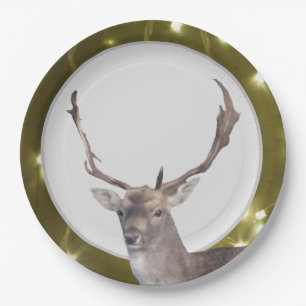 Weihnachtsbaum mit goldener Leuchte Papierplatte Pappteller