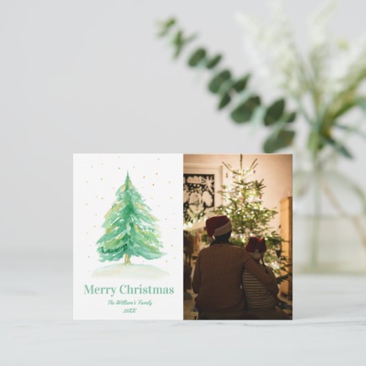 Weihnachtsbaum mit Goldschnee Feiertagspostkarte (Stehend Vorderseite)