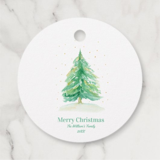 Weihnachtsbaum mit Goldschnee Geschenkanhänger (Rückseite)