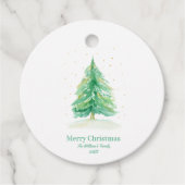 Weihnachtsbaum mit Goldschnee Geschenkanhänger (Vorderseite)