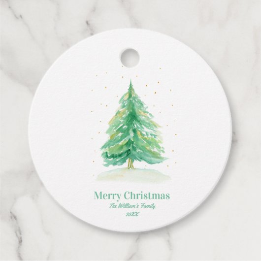 Weihnachtsbaum mit Goldschnee Geschenkanhänger (Vorderseite)