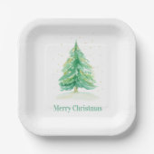 Weihnachtsbaum mit Goldschnee Pappteller (Vorderseite)