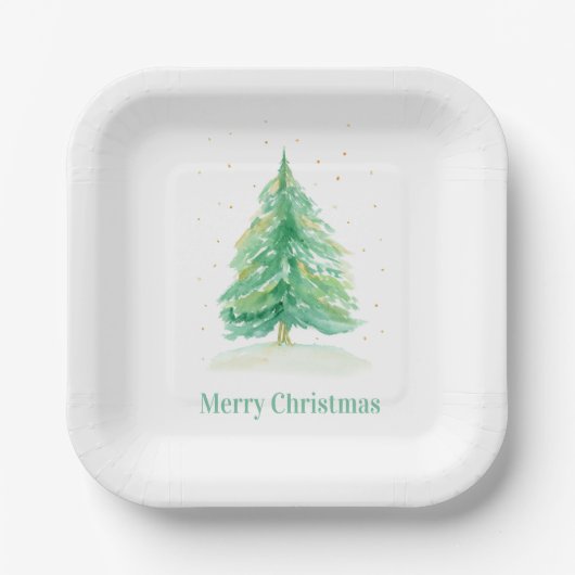 Weihnachtsbaum mit Goldschnee Pappteller (Vorderseite)