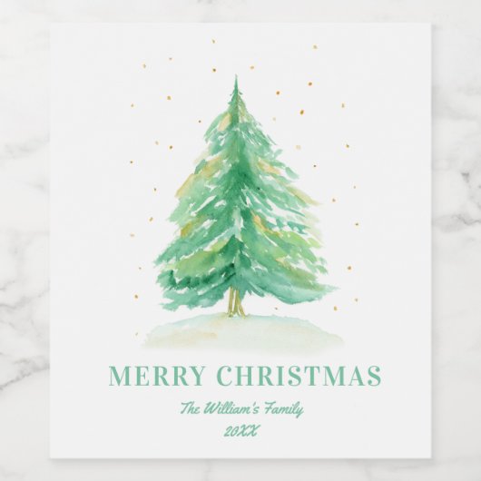 Weihnachtsbaum mit Goldschnee Weinetikett (Einzelnes Label)