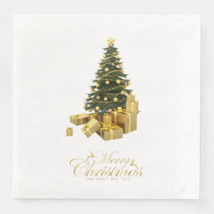 Weihnachtsbaum mit Goldverzierungen und Geschenken Serviette