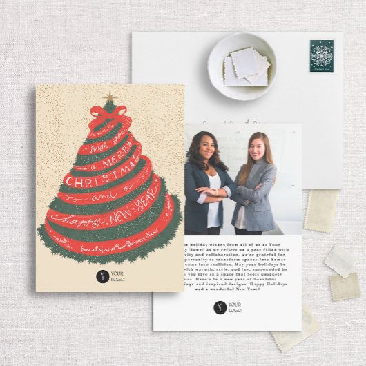 Weihnachtsbaum mit handgeschriebenem Band-Geschäft Feiertagskarte