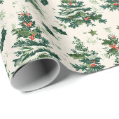 Weihnachtsbaum mit Holly-Blätter und Schneeflocken Geschenkpapier (Rolleneckpunkt)