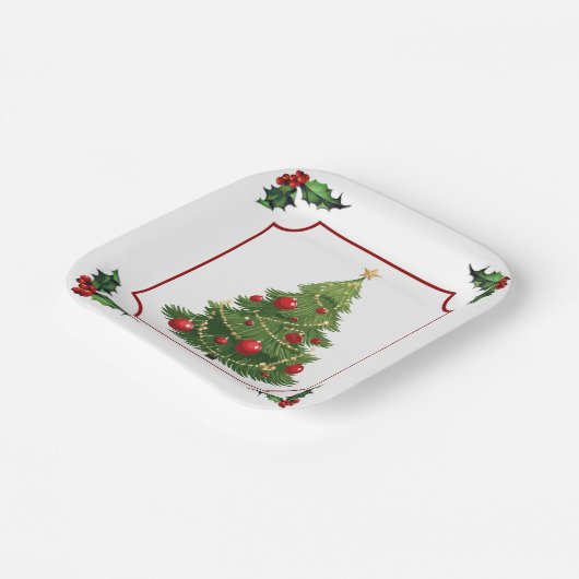 Weihnachtsbaum mit Holly Pappteller (Gewinkelt)