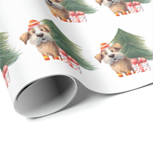 Weihnachtsbaum mit Hund Geschenkpapier (Rolleneckpunkt)