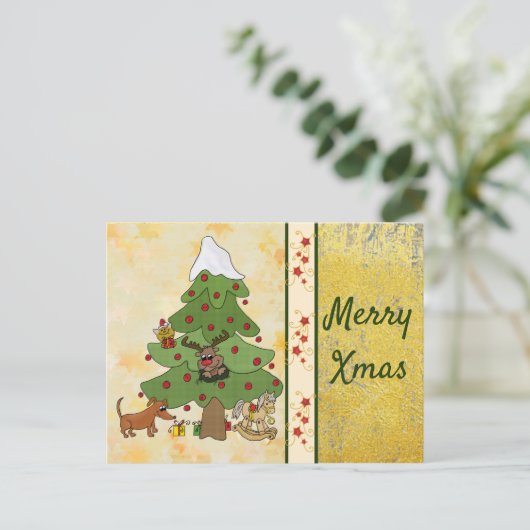 Weihnachtsbaum mit Hund Postkarte (Stehend Vorderseite)
