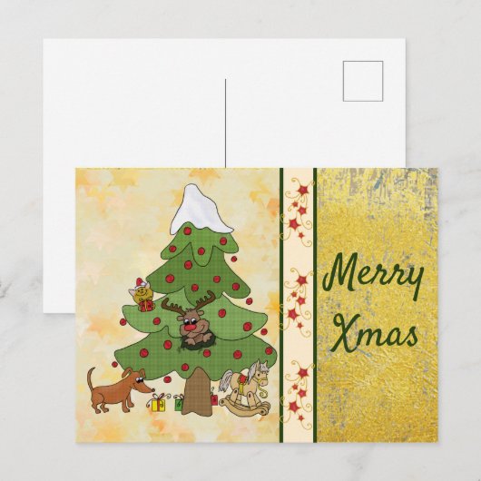 Weihnachtsbaum mit Hund Postkarte (Vorne/Hinten)