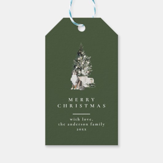 Weihnachtsbaum mit Hunde Typografie Grüne Geschenk Geschenkanhänger (Vorderseite)