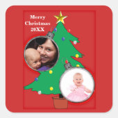 Weihnachtsbaum mit Ihren Fotos Quadratischer Aufkleber (Vorderseite)