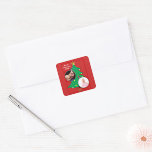 Weihnachtsbaum mit Ihren Fotos Quadratischer Aufkleber