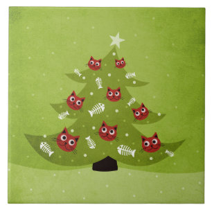 Weihnachtsbaum mit Kat- und Fischschmuck Fliese