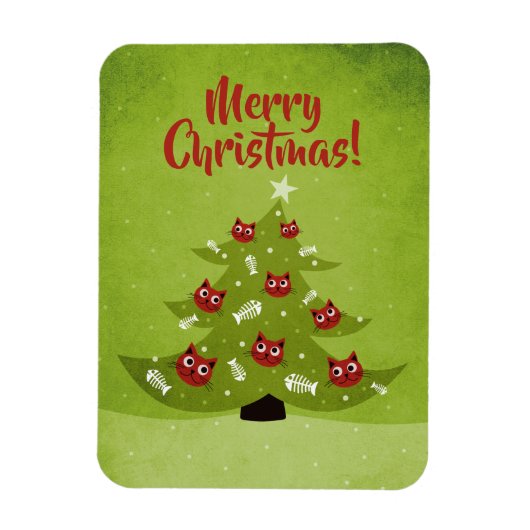 Weihnachtsbaum mit Kat- und Fischschmuck Magnet (Vertikal)