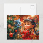 Weihnachtsbaum mit Katze dekorieren Feiertagspostkarte (Vorne/Hinten)