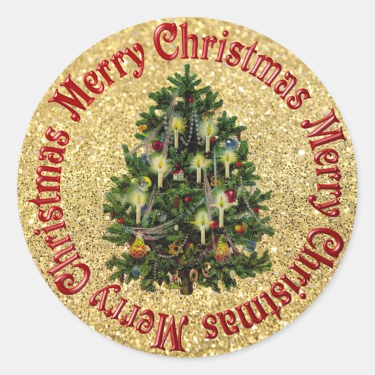 Weihnachtsbaum mit Kerzenaufklebern Runder Aufkleber (Vorderseite)