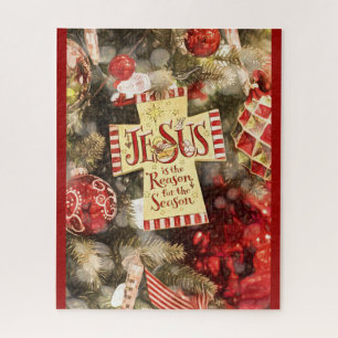 Weihnachtsbaum mit Kreuz und Ornamenten Puzzle