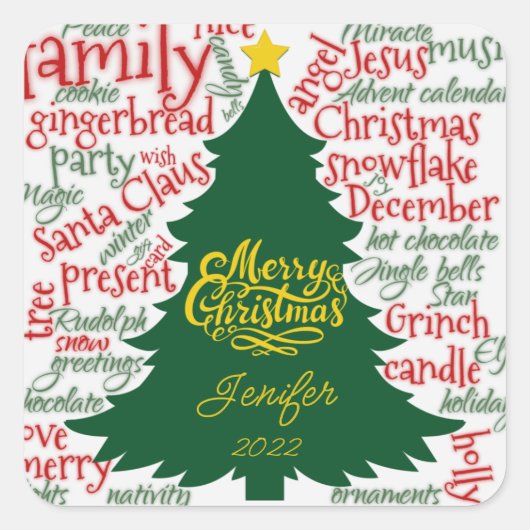 Weihnachtsbaum mit Namen Gift Quadratischer Aufkleber (Vorderseite)