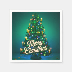 Weihnachtsbaum mit Neon-Frohe Weihnachten Serviette