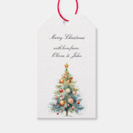 Weihnachtsbaum mit orange-roten Verzierungen Geschenkanhänger